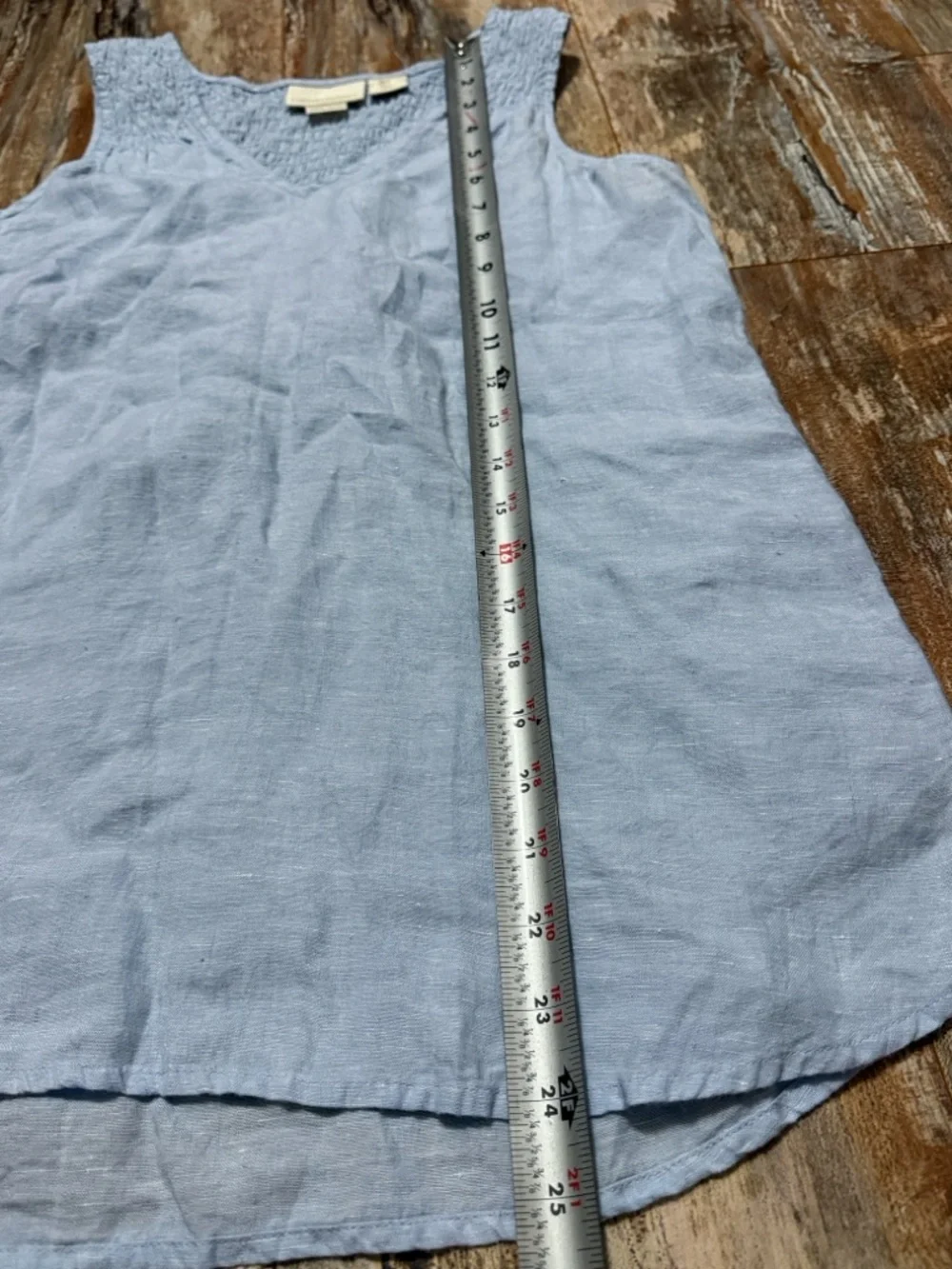Cynthia Rowley Light Blue Smocked Shoulder V-Neck linen tank